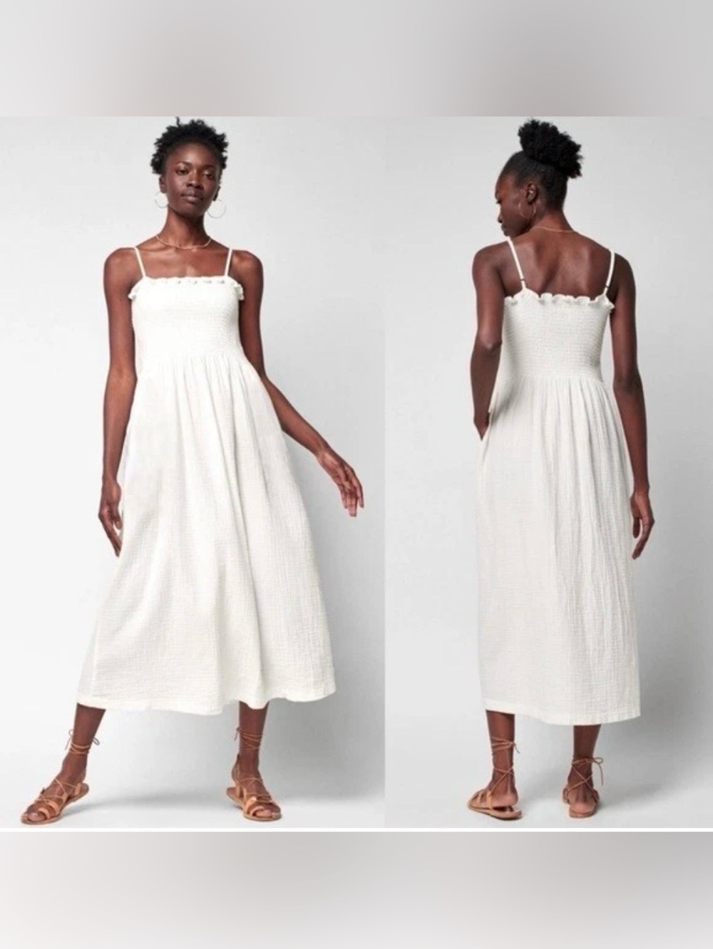 NEW Faherty Lakeview White Maxi Dress Size Small Smocked Organic Cotton Gauze